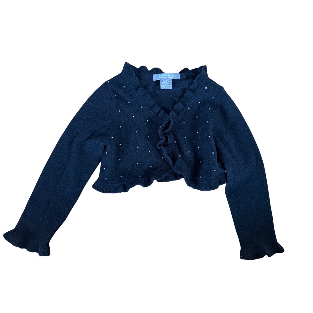 Neiman Marcus The Cashmere Collection black beaded cardigan sweater youth‎